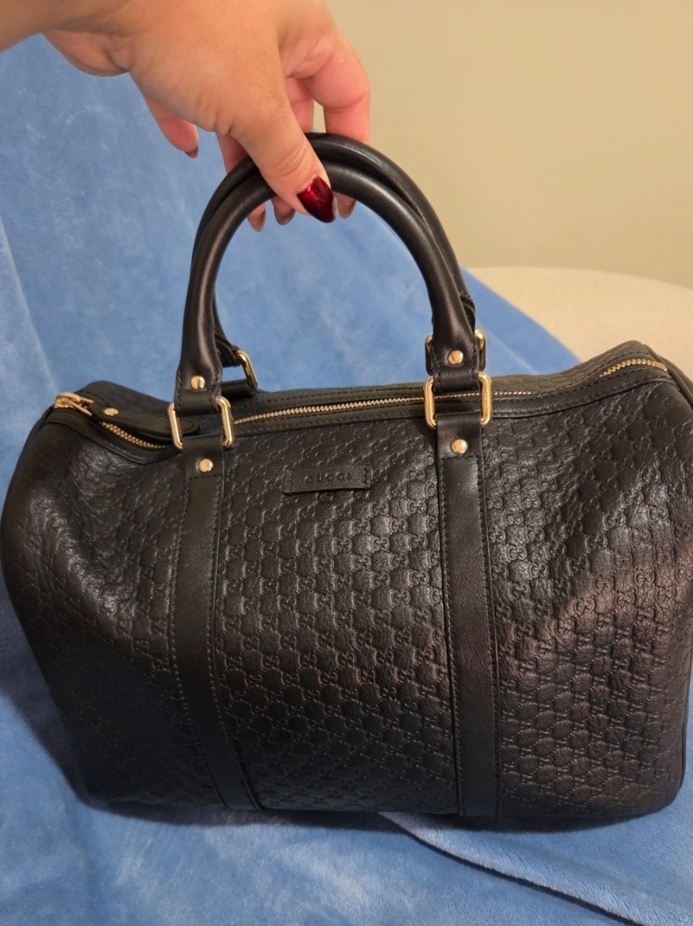 Gucci Black Embossed Leather  with Gold Hardware